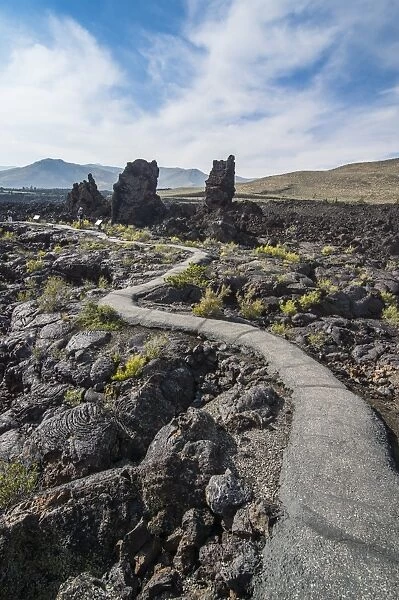 Walkway through cold lava in the Craters of the Moon National Park, Idaho, United States of America, North America