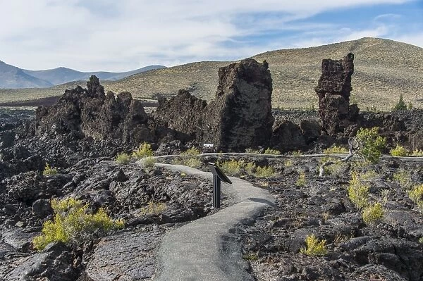 Walkway through cold lava in the Craters of the Moon National Park, Idaho, United States of America, North America