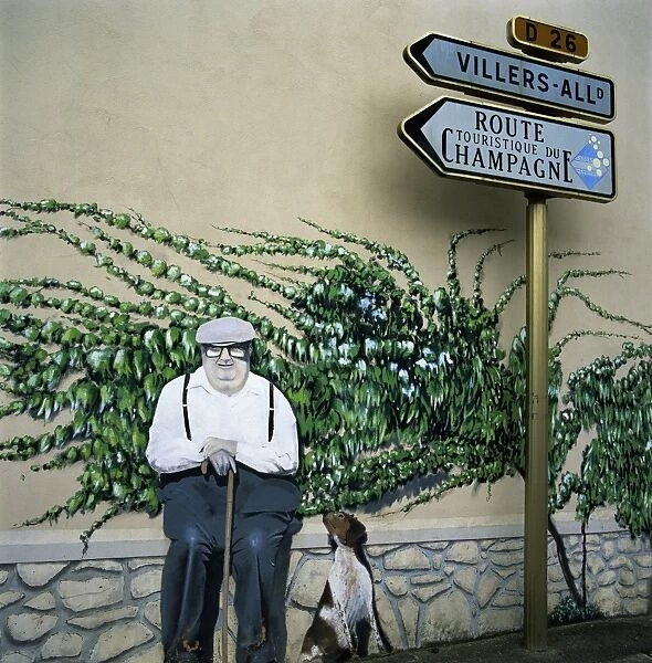 Wall art, near Reims, Champagne, France, Europe