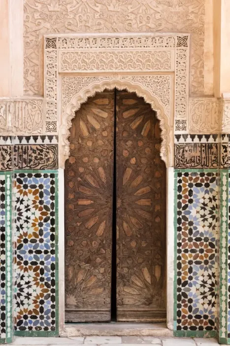 Framed Print : Wall of Ben Youssef Madrasa (ancient Islamic college), UNESCO World Heritage Site Framed Print : Wall of Ben Youssef Madrasa (ancient Islamic college), UNESCO World Heritage Site