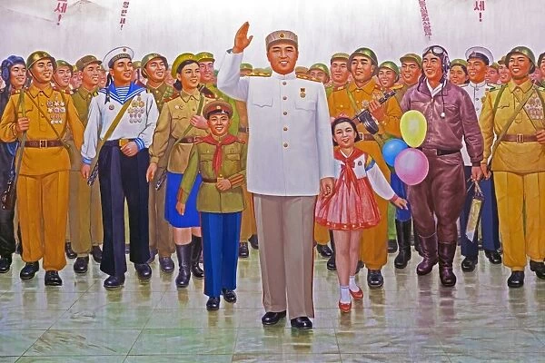Wall mural of Kim Il Sung, Victorious Fatherland Liberation War Museum, Pyongyang, Democratic Peoples Republic of Korea (DPRK), North Korea, Asia
