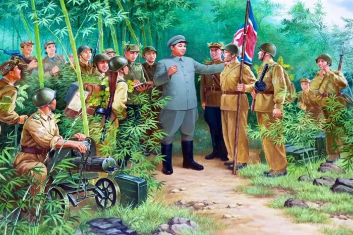 Framed Print : Wall mural of Kim Il Sung, Victorious Fatherland Liberation War Museum, Pyongyang, Democratic Peoples Republic of Korea (DPRK), North Korea, Asia