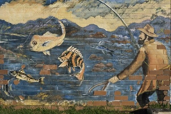 Wall painting of fishing, Esperance, Western Australia, Australia, Pacific