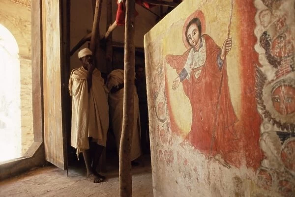 Wall painting in interior, Christian church of Narga Selassie, island of Dek