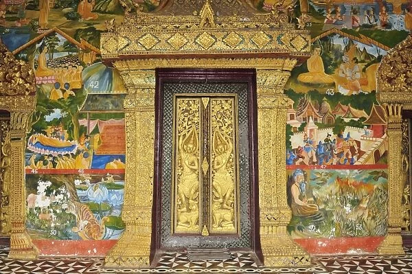 Wall painting of the life of Buddha, Ban Xieng Muan, Luang Prabang, Laos, Indochina, Southeast Asia