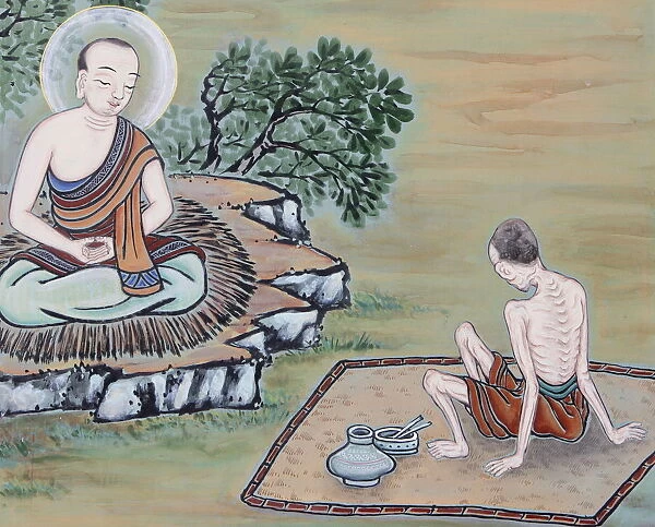 Detail of a wall painting of the Life of the Buddha, showing Prince Siddartha