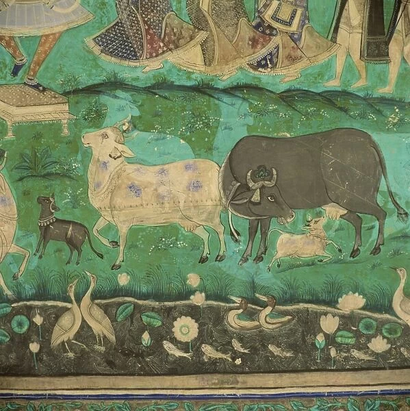 Wall paintings, Bundi Palace, Bundi, Rajasthan, India, Asia