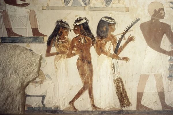 Wall paintings of female musicians in the tomb of Nakht, Minister of Agriculture in the reign of Tutmosis IV, Valley of the Nobles, Thebes, UNESCO World Heritage Site, Egypt, North