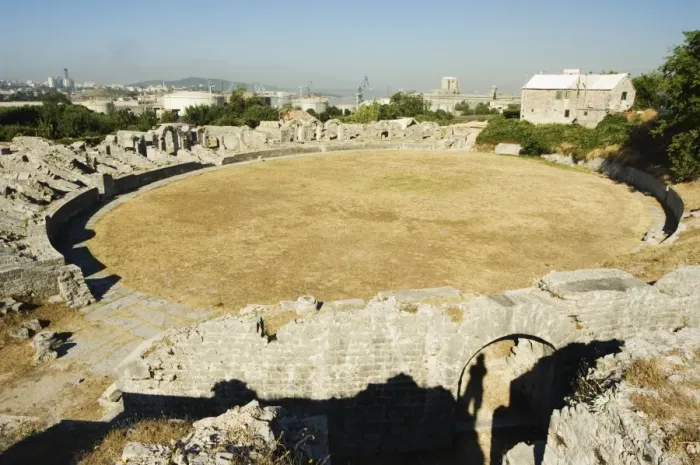 Framed Print : Walls of 2nd century amphitheatre at archaeological ruins of Solin (known as Salona by the Romans) Framed Print : Walls of 2nd century amphitheatre at archaeological ruins of Solin (known as Salona by the Romans)