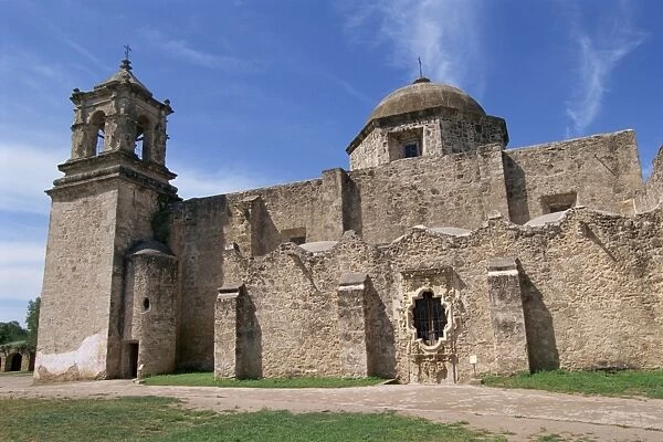 The walls, bell tower and dome of the San Jose Mission