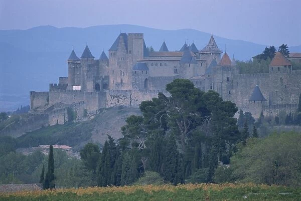 The walls and turrets of the old town of Carcassonne, UNESCO World Heritage Site