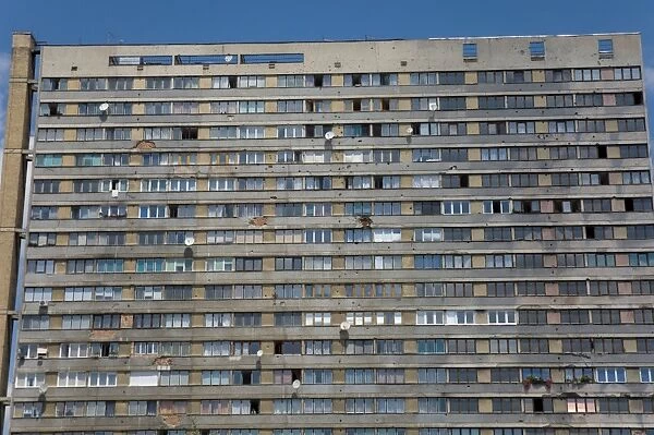 War damaged apartment block, Sarajevo, Bosnia, Bosnia-Herzegovina, Europe