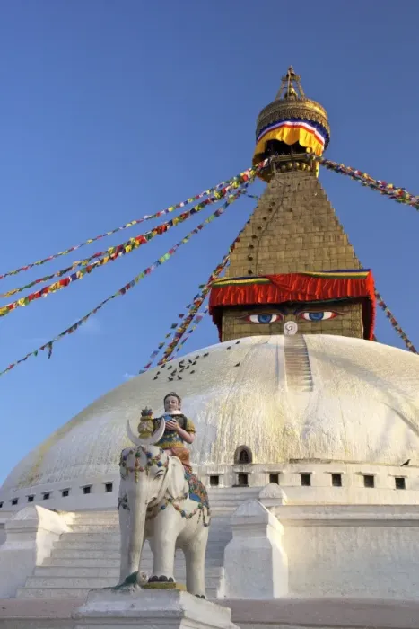 Framed Print : Warrior on elephant guards the north side of Boudhanath Stupa, UNESCO World Heritage Site, Kathmandu, Nepal, Asia Framed Print : Warrior on elephant guards the north side of Boudhanath Stupa, UNESCO World Heritage Site, Kathmandu, Nepal, Asia