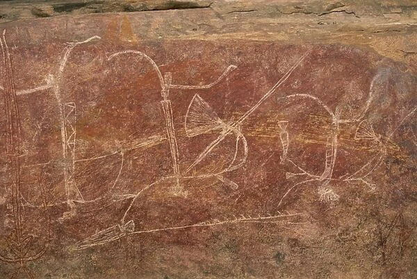 Warrior frieze at the Aboriginal rock art site at Ubirr Rock, Kakadu National Park