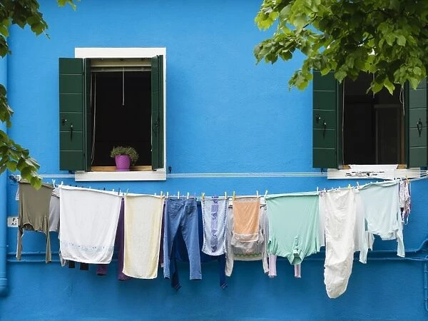 Washing on the line, Burano, Venice, Veneto, Italy, Europe