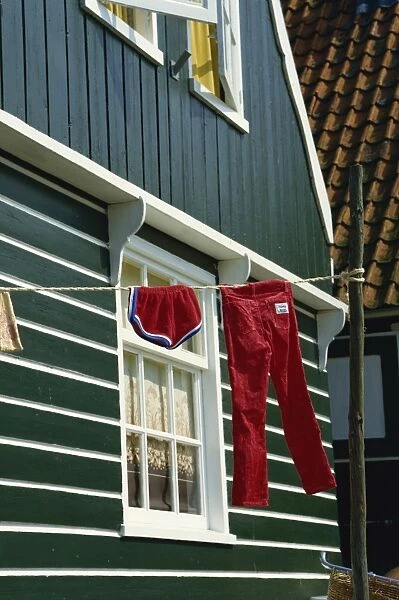 Washing line, Marken, Holland, Europe