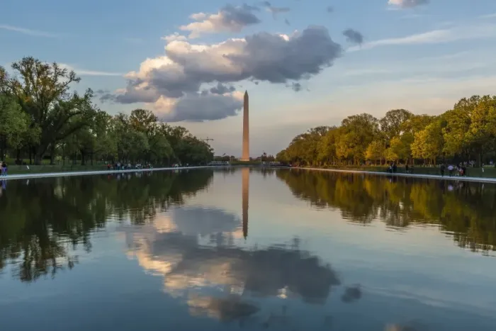Framed Print : The Washington Monument with reflection as seen from the Lincoln Memorial, Washington D. C. United States of America, North America Framed Print : The Washington Monument with reflection as seen from the Lincoln Memorial, Washington D. C. United States of America, North America