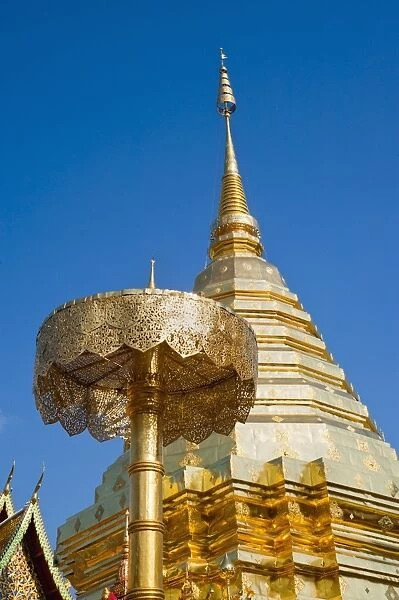 Wat Doi Suthep gold leaf stupa, a Buddhist temple in Chiang Mai, Thailand, Southeast Asia, Asia