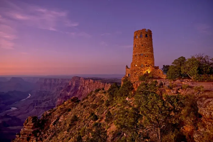 Framed Print : Watch Tower on Grand Canyon South Rim at twilight, Grand Canyon National Park, UNESCO