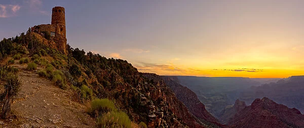 Watch Tower on the South Rim of the Grand Canyon at sundown, Grand Canyon National Park