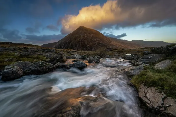 Framed Print : Water cascading down a fall towards Llyn Dinas backed with mountain range, Snowdonia, Wales, United Kingdom, Europe Framed Print : Water cascading down a fall towards Llyn Dinas backed with mountain range, Snowdonia, Wales, United Kingdom, Europe