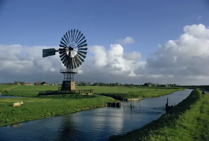 Framed Print : Water control dykes and windmill Framed Print : Water control dykes and windmill