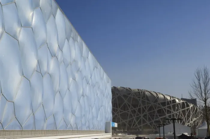 Framed Print : The Water Cube National Aquatics Center swimming arena and National Stadium at the Olympic Park