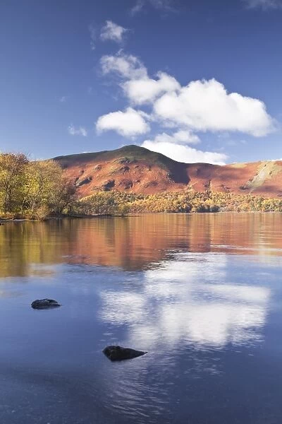 Still water on Derwent Water in the Lake District National Park, Cumbria, England, United Kingdom, Europe