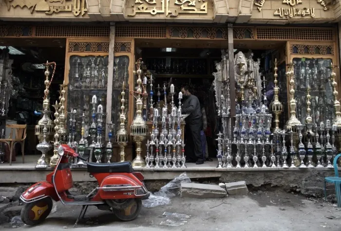Framed Print : Water pipes for smoking sheesha are sold in Khan al-Khalili, Cairo, Egypt Framed Print : Water pipes for smoking sheesha are sold in Khan al-Khalili, Cairo, Egypt