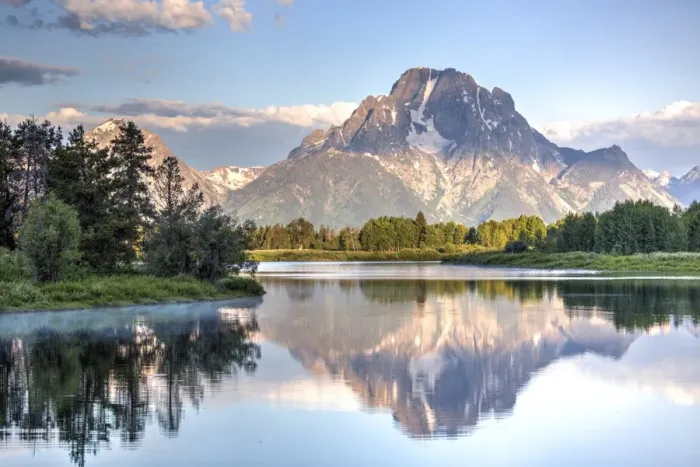 Framed Print : Water reflection of Mount Moran, taken from Oxbow Bend Turnout, Grand Teton National Park, Wyoming, United States of America, North America