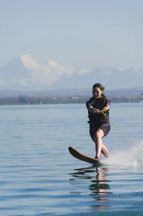 Framed Print : Water skier on Lake Benmore and a distant Aoraki (Mount Cook) Framed Print : Water skier on Lake Benmore and a distant Aoraki (Mount Cook)
