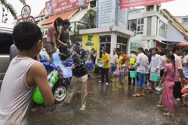Water Splashing Festival in Jinghong town Xishuangbanna, Yunnan province, China, Asia