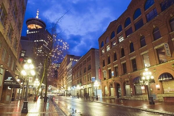Water Street at night, Gastown, Vancouver, British Columbia, Canada, North America