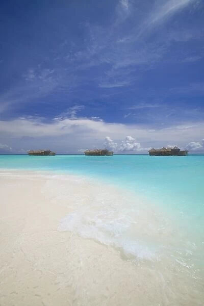 Water villas in lagoon, Maldives, Indian Ocean, Asia