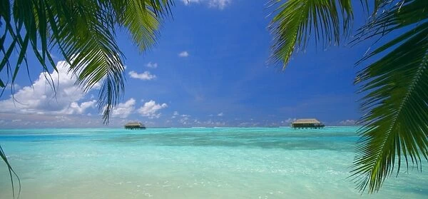 Water villas and tropical lagoon, Maldives, Indian Ocean, Asia