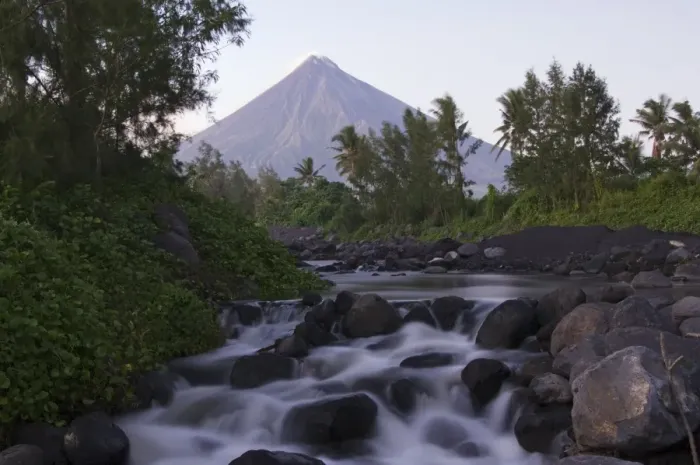 Framed Print : Waterfall beneath Mount Mayon Framed Print : Waterfall beneath Mount Mayon
