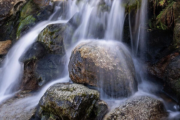 Waterfall detail in Cwm Glas Mawr, above the Llanberis Pass, Snowdonia National Park, Eryri, North Wales, United Kingdom, Europe