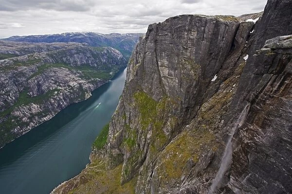 Waterfall fjord at Lyseboten, Lysefjord, Norway, Scandinavia, Europe