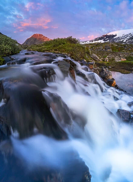 Waterfall flowing down from Blafjellelva plateau in Dalsnibba mountain area, Stranda