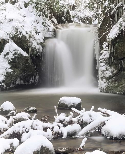 Waterfall Geroldsau in Winter, near Baden Baden, Black Forest, Baden Wurttemberg, Germany, Europe