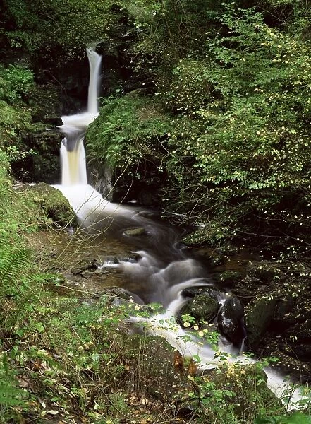 Waterfall on Hoaroak Water, Watersmeet, Lynmouth, Devon, England, United Kingdom, Europe