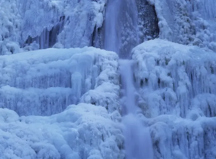 Framed Print : Waterfall iced over in winter in Franche-Comte, France, Europe Framed Print : Waterfall iced over in winter in Franche-Comte, France, Europe