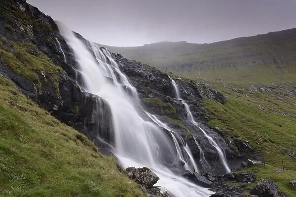 Waterfall, Laksa river near Hellur, Eysturoy Island, Faroe Islands (Faroes)