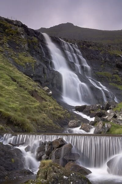 Waterfall, Laksa river near Hellur, Eysturoy Island, Faroe Islands (Faroes)