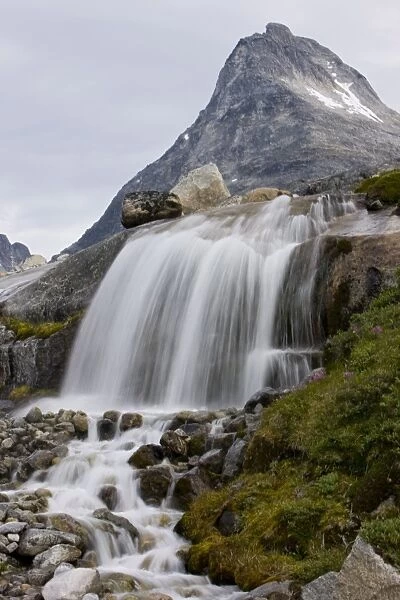 Waterfall, Prince Christian Sund, Greenland, Arctic, Polar Regions