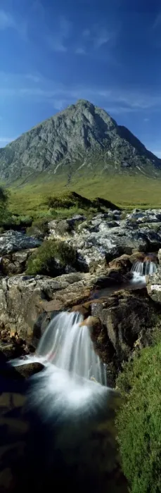 Framed Print : Waterfall on the River Coupall with Buachaille Etive Framed Print : Waterfall on the River Coupall with Buachaille Etive