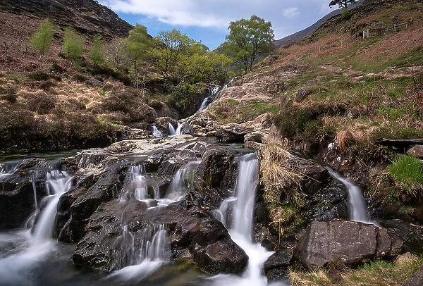 Waterfalls on the Afon Cwm Llan, Cwm Llan, The Watkin Path, Snowdonia National Park (Eryri), North Wales, United Kingdom, Europe