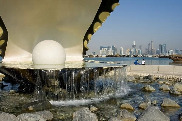 Waterfront oyster pearl sculpture, Doha Bay, Doha, Qatar, Middle East