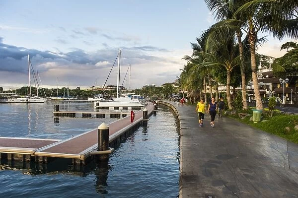 Waterfront of Papeete at sunset, Tahiti, Society Islands, French Polynesia, Pacific