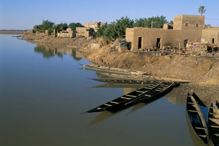 Framed Print : Waterfront on the river, old town, Djenne, UNESCO World Heritage Site, Mali, Africa